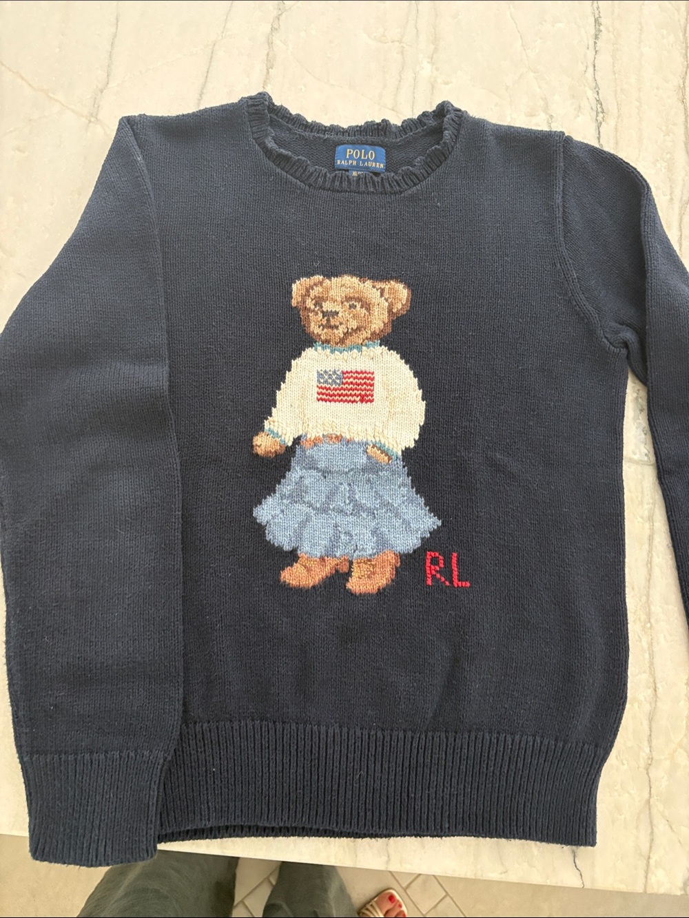 Ralph Lauren Navy Crewneck Bear Intarsia Sweater